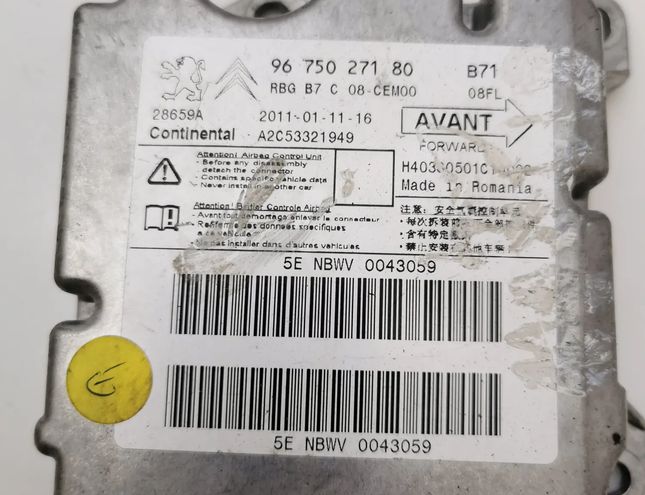 PEUGEOT 308 T7 (2007-2015) SRS Control Unit 9675027180 10585277