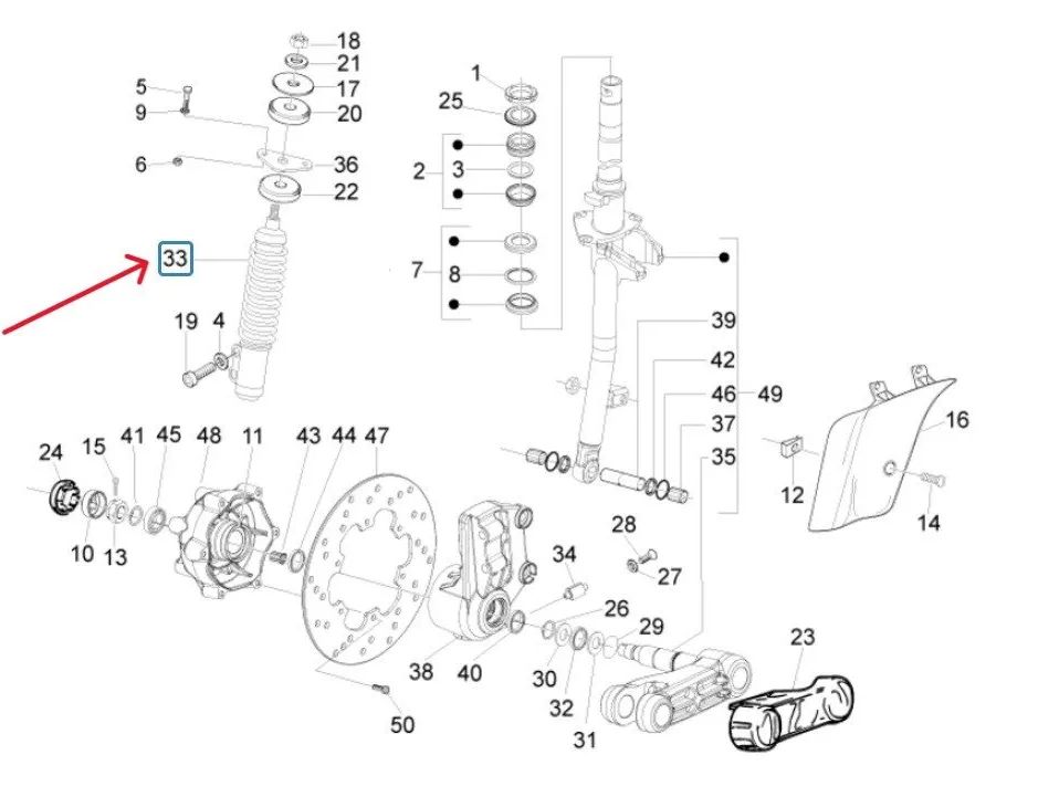 VESPA LXV (2007) 2 generation (2000-2007) Front fork shock absorber 56351R 22315151