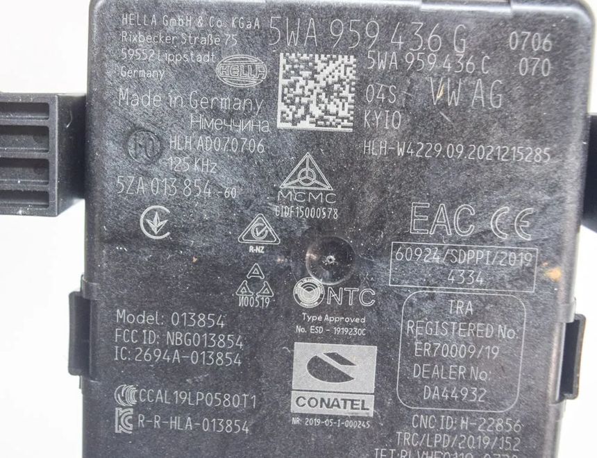 VOLKSWAGEN ID.3 1 generation (2019-2023) Блок управления без ключа 5ZA013854,5WA959436G,NBG013854,5WA959436C,2694A-013854 14350901