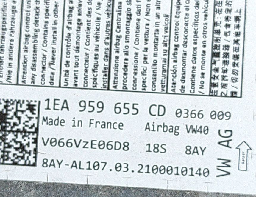 VOLKSWAGEN ID.3 1 generation (2019-2023) SRS Control Unit 1EA959655CD 25631887