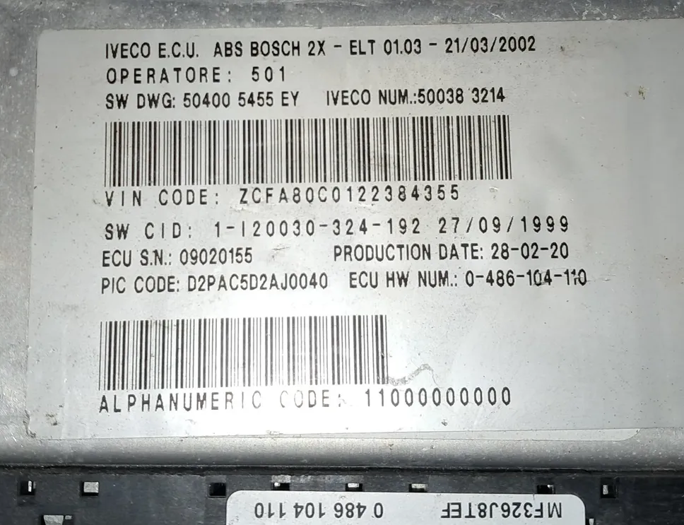 IVECO EuroCargo I-III (1991-2015) ABS control unit 0486104110,0486104110,500383214,500383214 33774101