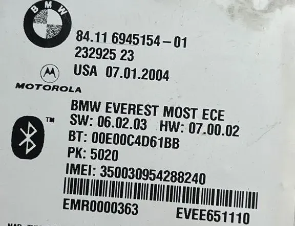 BMW 7 Series E65/E66 (2001-2008) Bluetooth Control Unit 6945154 33761939