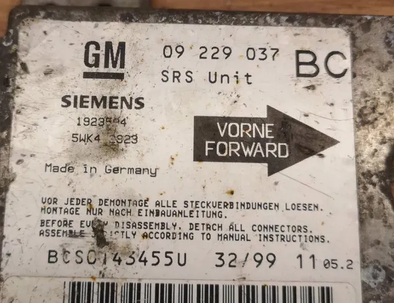 OPEL Astra G (1998-2009) SRS Control Unit BCS0143455U,1923594,09229037 35876328