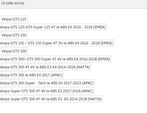 VESPA GTS (2008-present) Left side rear view mirror LH CM073427 32067602