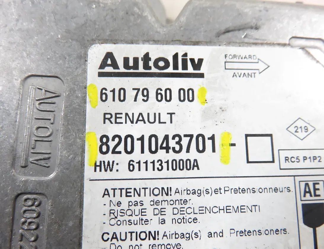 RENAULT Modus 2 generation (2007-2012) SRS Control Unit 610796000,8201043701 33732335